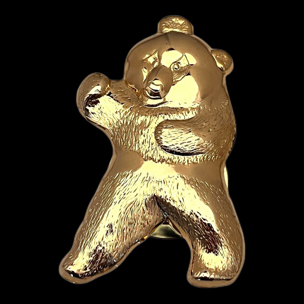 Vintage 1970s Bear Scarf Clip Gold Tone Figural Animal Accessory - 13G
